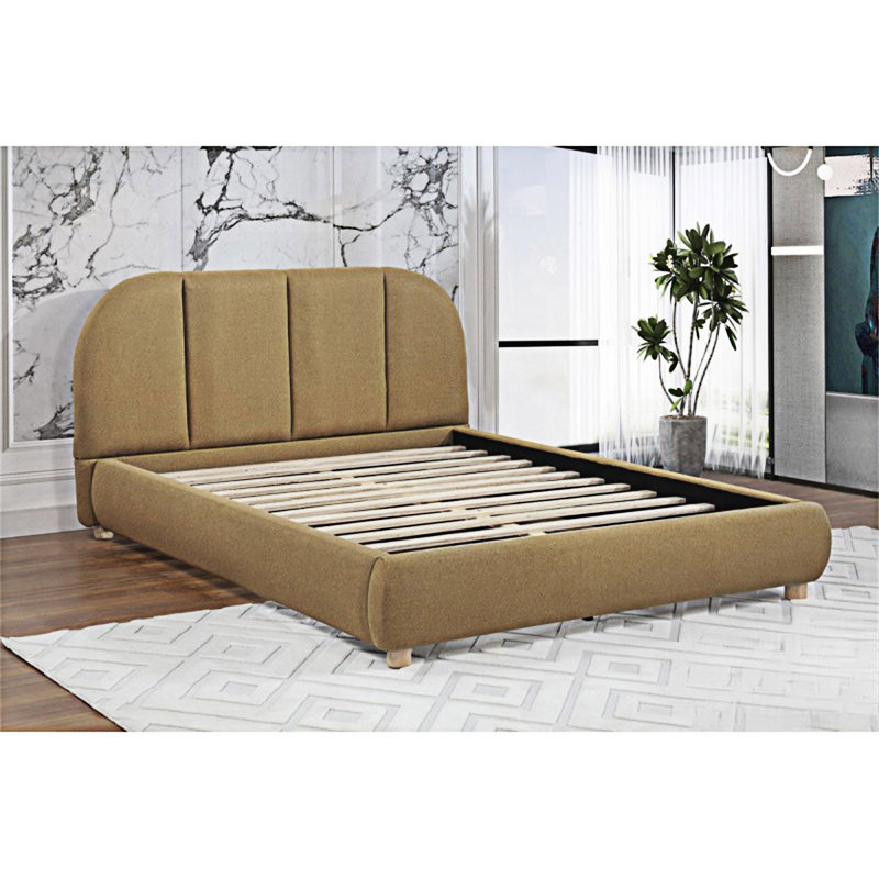 Contemporary Upholstered  Platm Bed Frame, Brown