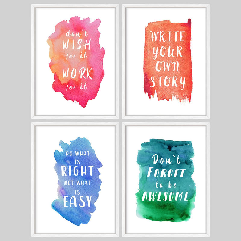 "Citation inspirante, art typographique moderne et minimaliste" 4 pièces, Blanc, H 28 po x l 22 po