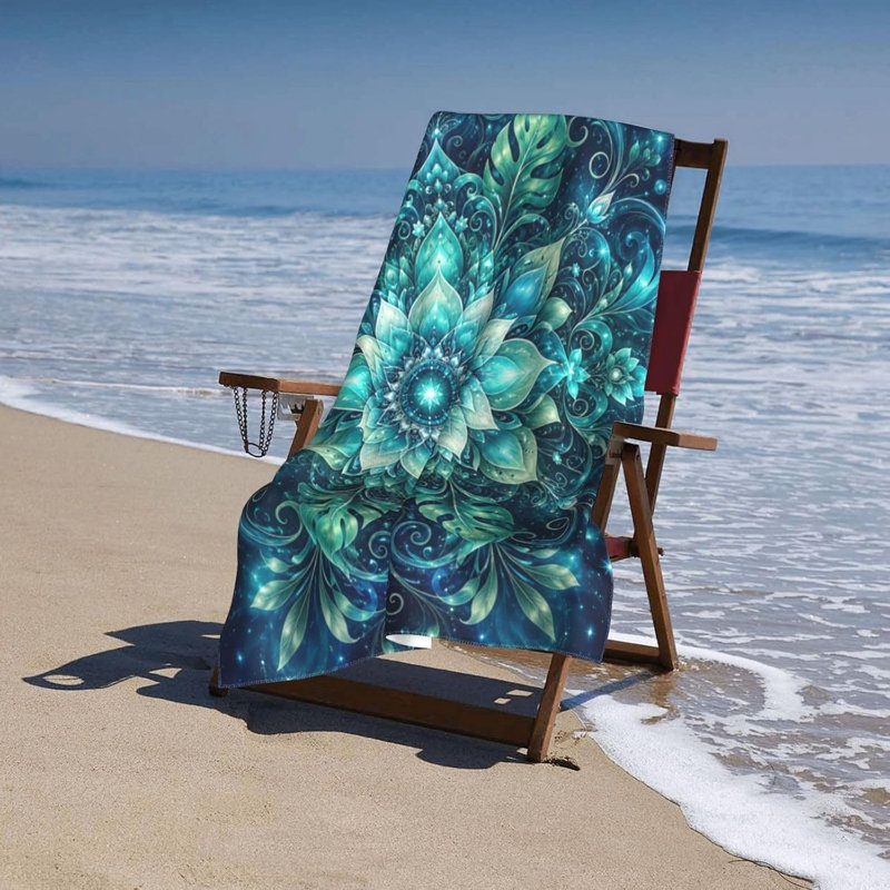 Serviette de plage en microfibre à motif floral bleu bohème Mandala Boho