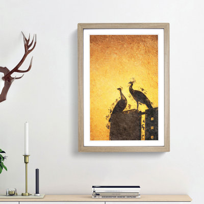 Silhouette of Two Peacocks in Abstract - Picture Frame Painting Print