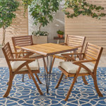 4 - Person Wood Patio Dining Set with Square Table , Cushions Included