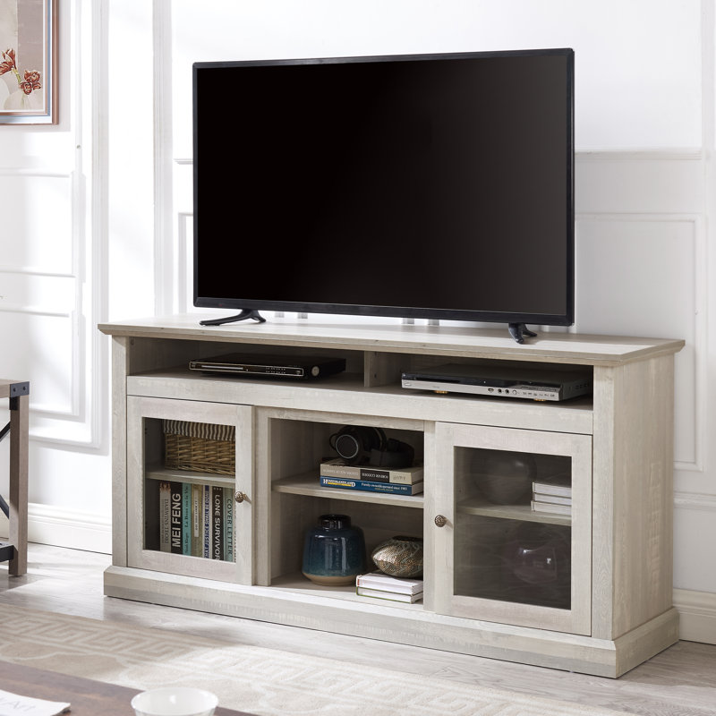 Meuble télé contemporain pour meuble télé de 65 po ou moins avec espace de rangement ouvert et fermé, gris pierre, l 60 po x P 15,75 po x H 29 po
