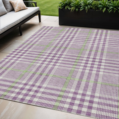 5' X 8' Purple Plaid Washable Indoor Outdoor Area Rug