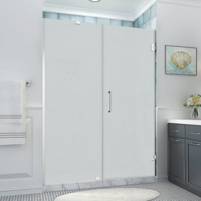 Belmore XL 64.25 - 65.25 in. x 80 in. Frameless Hinged Shower Door with Ultra-Bright Glass