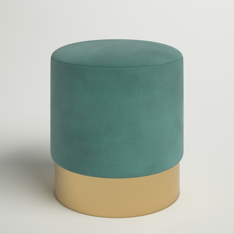 Aine 39cm Wide Velvet Round Standard Ottoman, Green