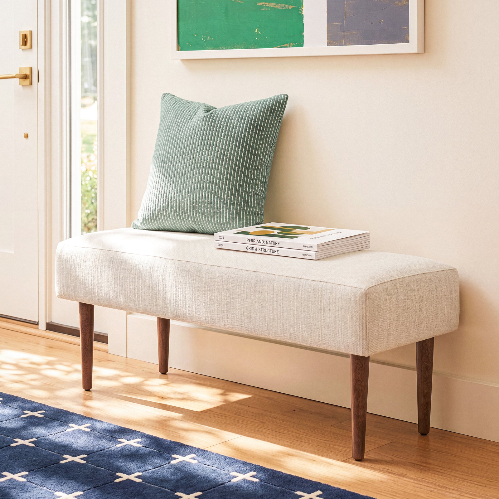 Nalaya Bench, Cream Performance Basketweave