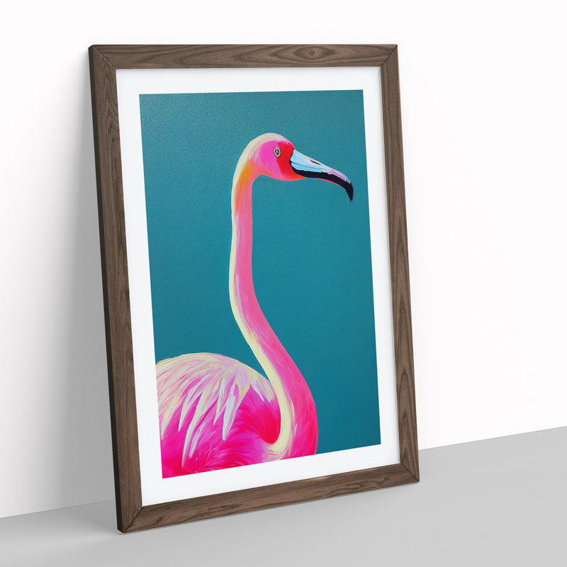 The Pretty Flamingo - Single Picture Frame Print, 34cm H x 25cm W x 2cm D, Walnut Framed