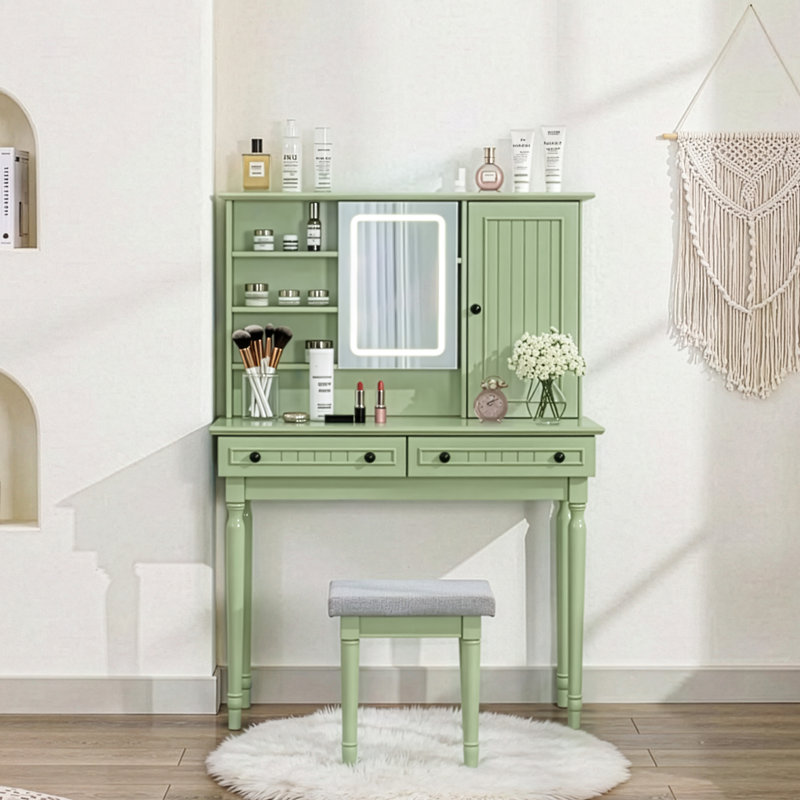 42.24'' W Vanity With Stools And Mirrors, Green