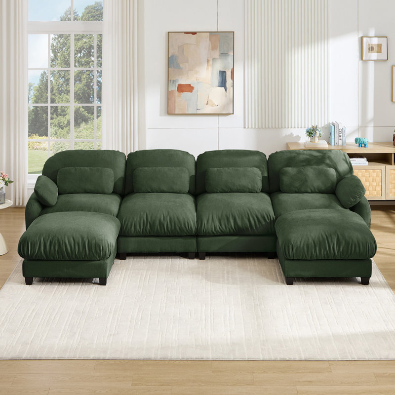 Canapé modulaire modulaire en U, Chenille verte