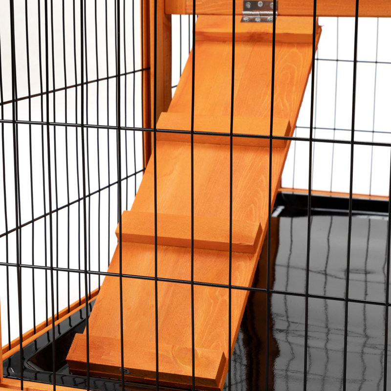 Cage spacieuse orange pour animaux de compagnie - Convient à divers petits plateaux amovibles pour animaux de compagnie, à un lapin de sécurité imperméable et roulant avec zone d'activité amovible et plateaux pratiques