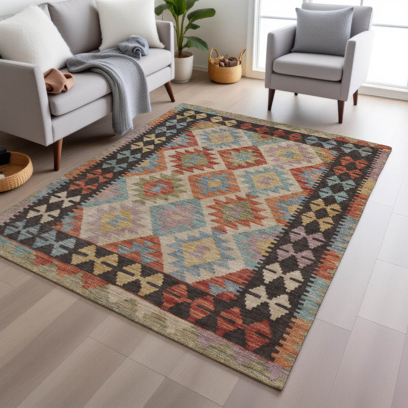 Tapis paprika Xhevrie intérieur / extérieur lavable à la machine, Rectangle 9 pi x 12 pi