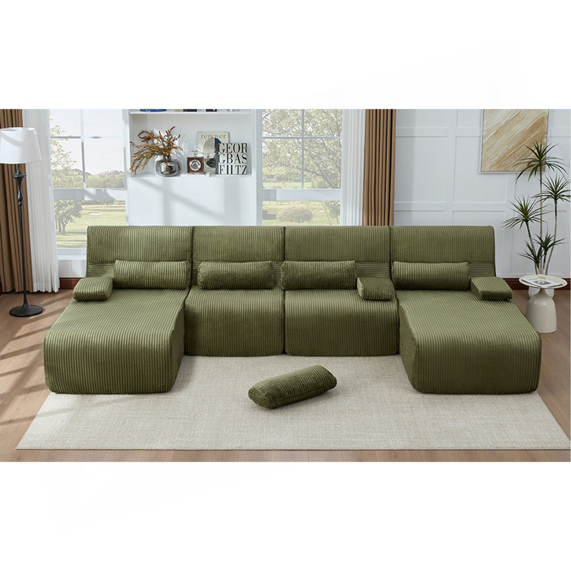 Canapé surdimensionné de 132,2 po, Velours côtelé vert