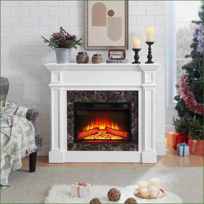 Cadre de cheminée blanc neige l 45,6 po x P 11,8 po x H 40 po - sans foyer inclus | Panneau de fibres à densité moyenne | Blanc neige