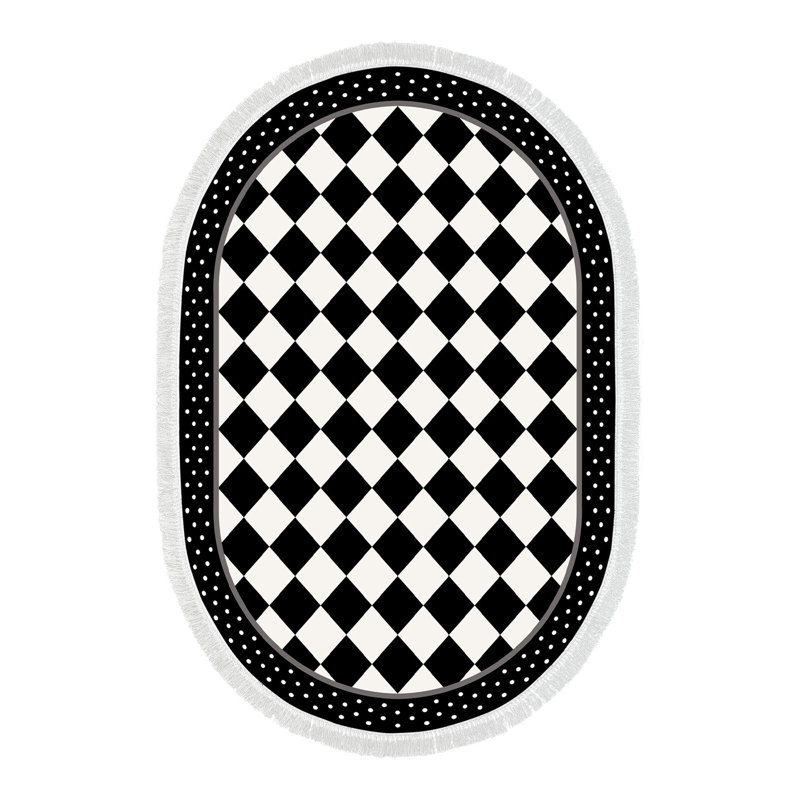 Tapis noir / blanc Wava, Ovale 5 pi 3 po x 7 pi 7 po