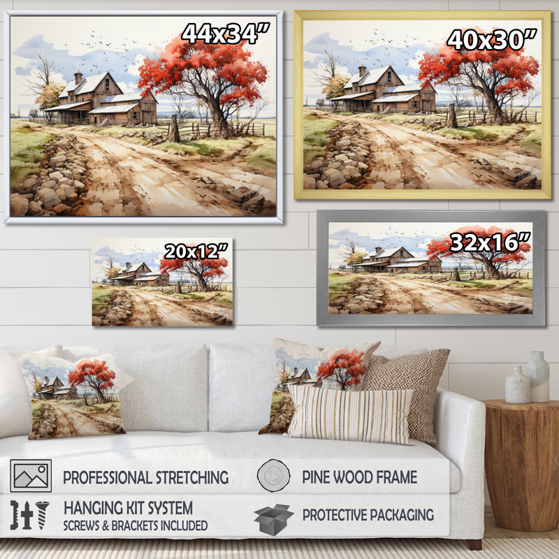 Farmstead Lnadscape I - Reproduction, Cadre simple argenté, H 12 po x l 20 po x P 1 po