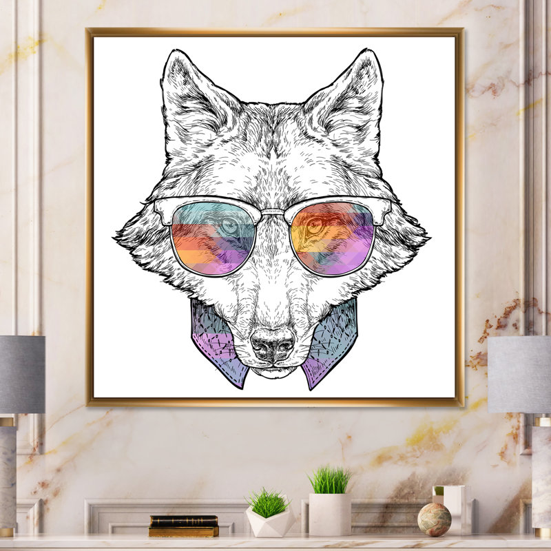 «Colorful Portrait Wolf Glasses - Art mural pour enfants, art sur toile», H 16 po x l 16 po x P 1 po