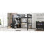 Structure de lit double pleine grandeur avec garde-robe intégrée, lit mezzanine en métal avec bureau et tablettes de rangement, noir-1127279730