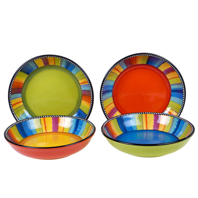 Colorful Ceramic Retro Soup and Pasta Bowls Set of Four