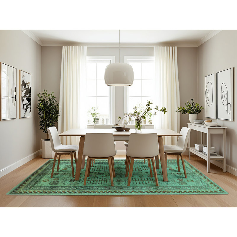 Tapis oriental en laine / polyester tissé à la machine en turquoise / brun / beige, Rectangle 7 pi x 10 pi