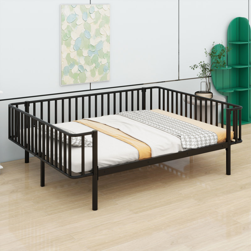 Heavy-Duty Metal Slat Daybed with Sofa-Style Frame, Black