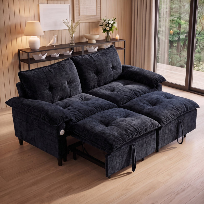 Canapé-lit convertible avec matelas escamotable 73 po, Noir