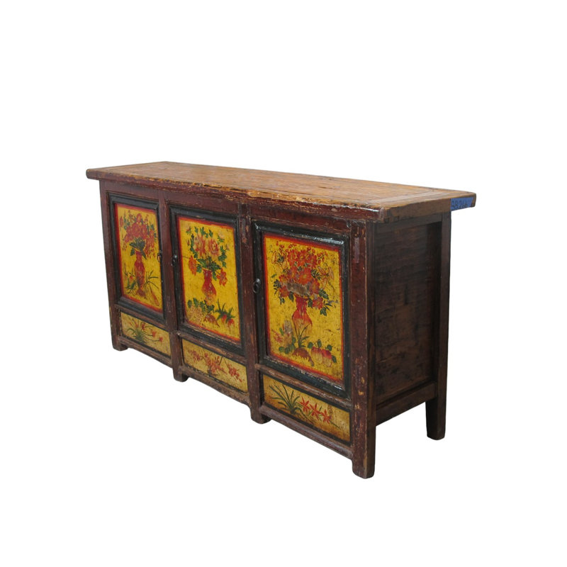 Late 19th Century Hand-Painted Botanical Mural Buffet