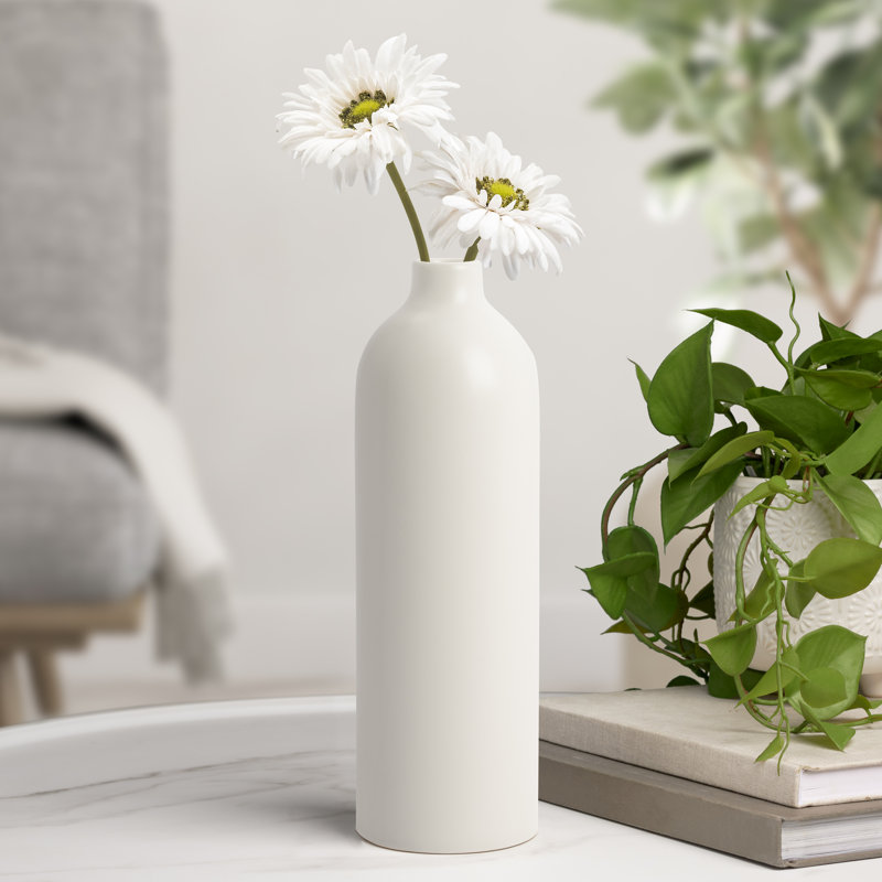 Marlow 11" Tall Handmade White Ceramic Vase, 11" H x 3.5" W x 3.5" D, White