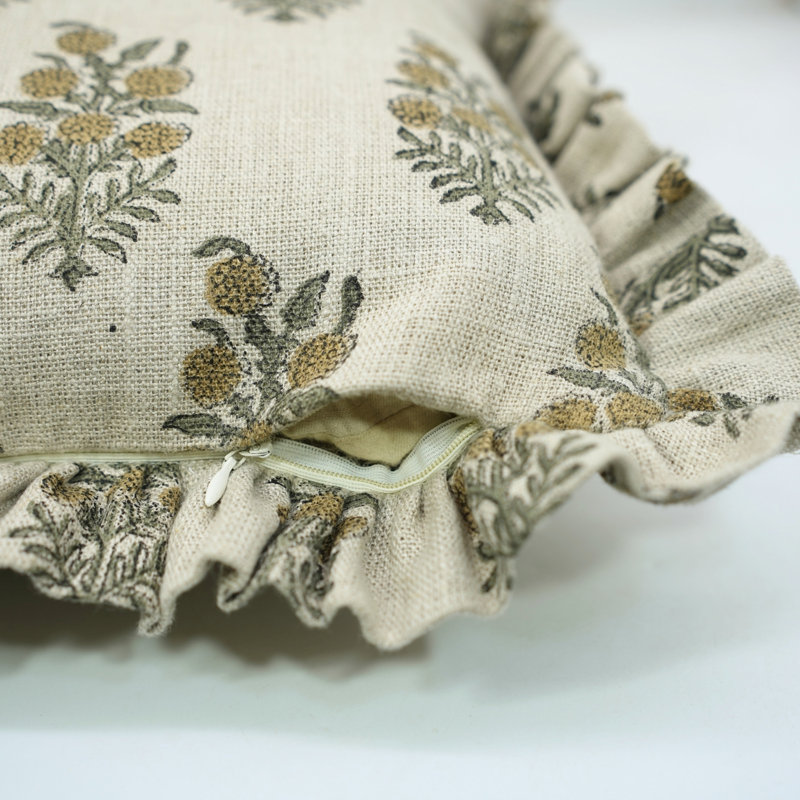 Housse de coussin double à double face Fab Fabine, coussin décoratif en lin, vert, H 24 po x l 24 po, Carrée