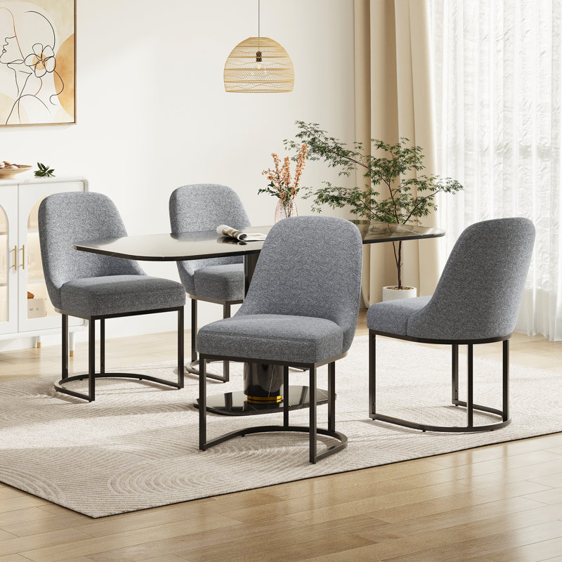Modern Upholstered Metal Frame Side Dining Chair, Gray
