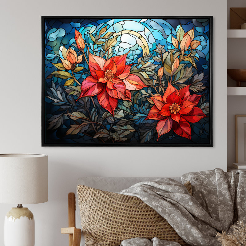 «Poinsettia Flower», impression sur toile encadrée, Cadre flottant noir, H 34 po x l 44 po x P 1,5 po