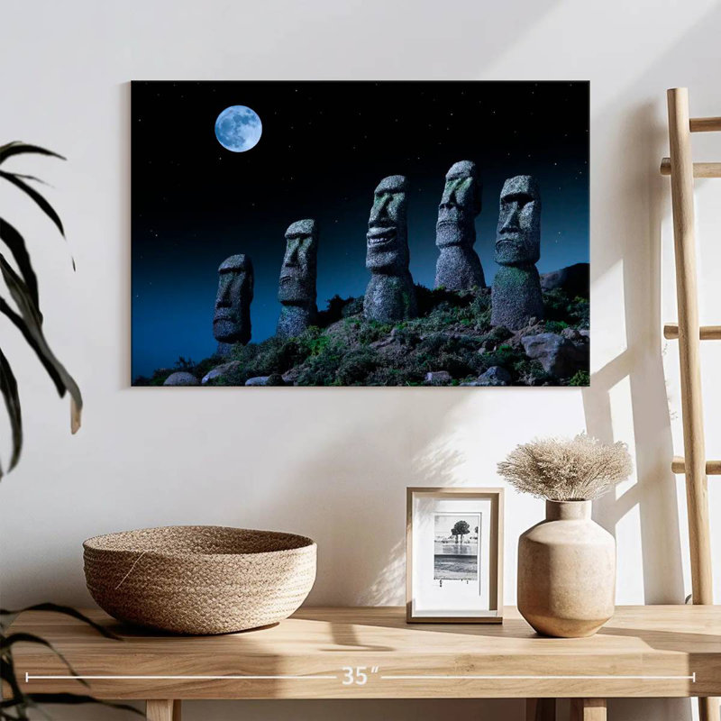 Lilie pleine lune sur statues Moai, H 20 po x l 30 po