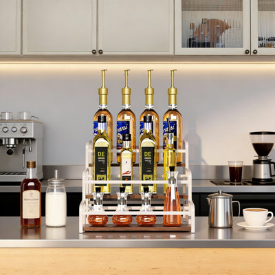 3-Tier Coffee Syrup Rack Organizer Stand With Magnetic Assembly, Holds 12 Large Bottles, Sturdy Wood And Metal Frame For Kitchen Countertop, Bar, Or C
