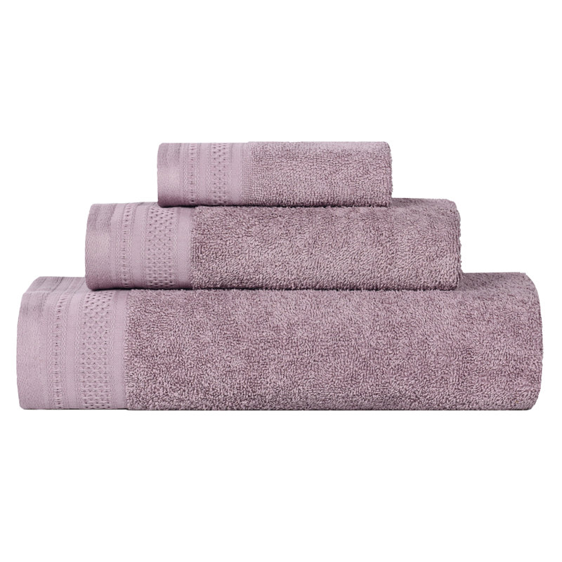 Honeycomb Textured Waffle Border Cotton Medium Weight 3 Piece Towel Set, Sea Fog