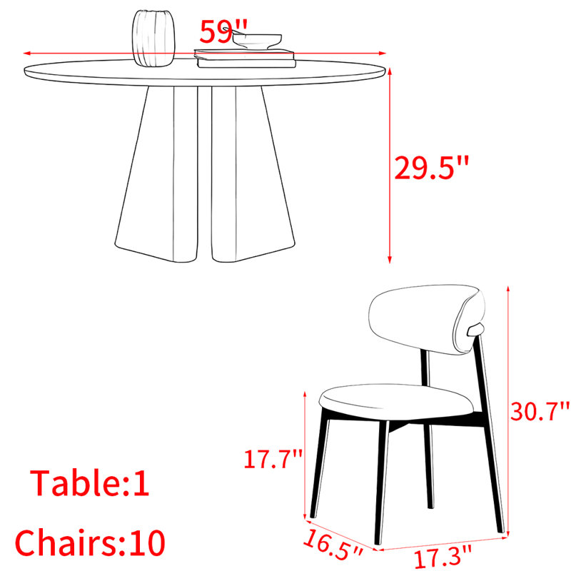 Ensemble de table de salle à manger en bois massif de style italien noir, H 29,5 po x L 59 po x l 59 po