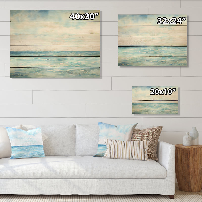 Charme de l'horizon océanique sur bois de pin naturel, H 24 po x l 32 po