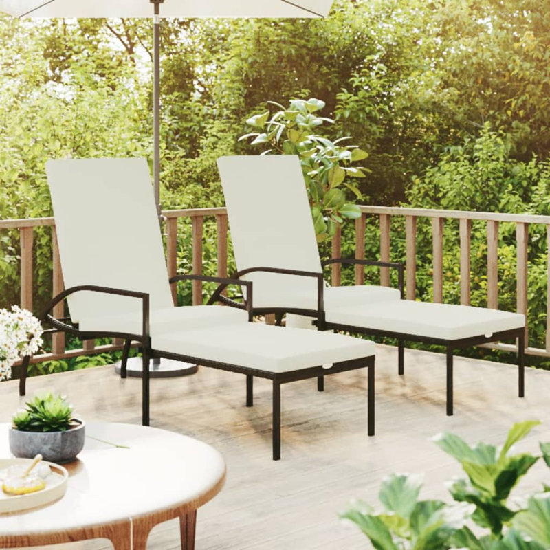 78" Long Double chaise with Cushions, White/Brown