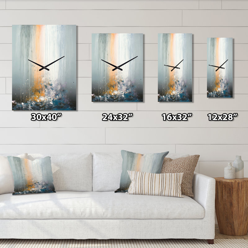 Tôt le matin, coucher de soleil abstrait - Paysage abstrait horloge murale surdimensionnée, H 40 po x l 30 po x P 1 po