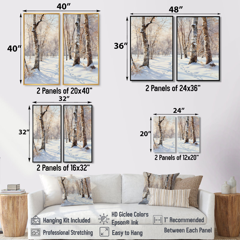 «Trees Charm in Winter I» - art mural traditionnel brun, 40" H x 40" W, Impression encadrée flottante, Black