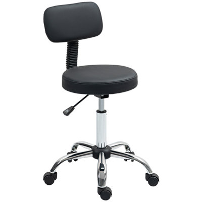 Adjustable Rolling Stool with Backrest, Faux Leather Stool Chair