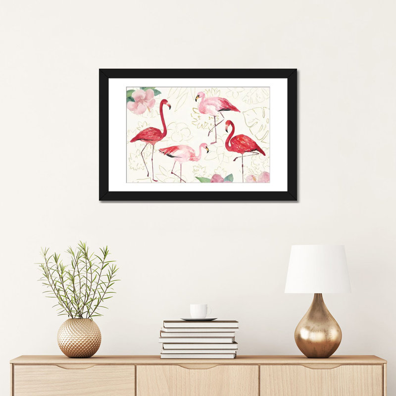 « tropical fun oiseau viii », reproduction sur toile tendue, Papier d'art encadré noir, H 16 po x l 24 po x P 1 po, Blanc