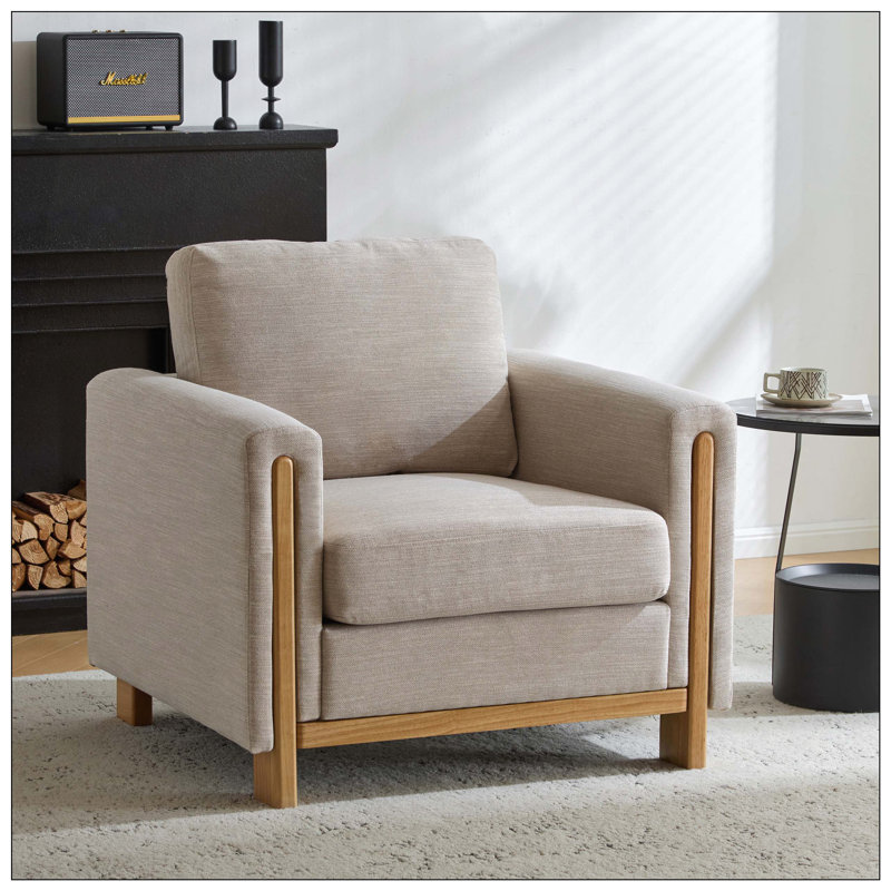 Fauteuil rembourré en tissu pour un salon confortable, Beige