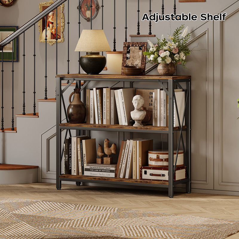 Entry Table 31.5" Width, 3-Tier Entryway Table with Storage, Industrial Sofa Table with Open Shelves, Foyer Tables for Entryway, Hallway, Kitchen, Living Room and Bedroom, Rustic Brown