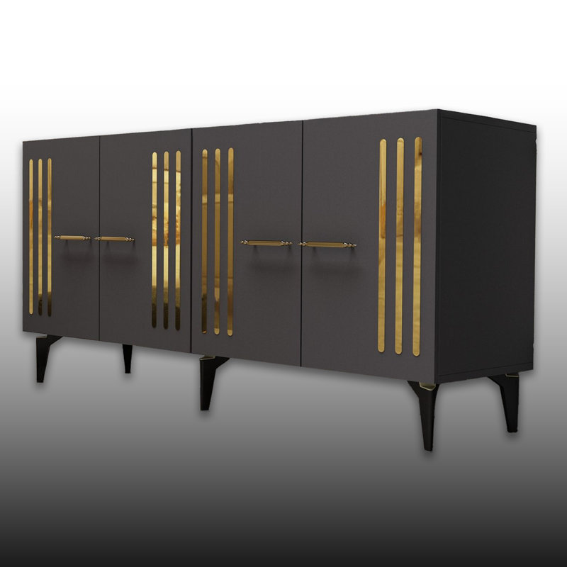 Console polyvalente de 59 po de largeur avec bandes réfléchissantes, Anthracite / or