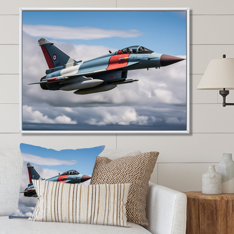 Avion de chasse militaire II sur toile, H 34 po x l 44 po x P 1,5 po, Cadre flottant blanc