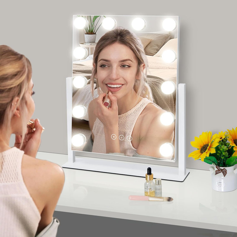 Miroir de salle de bain lumineux avec 12 ampoules à intensité variable pour le vestiaire