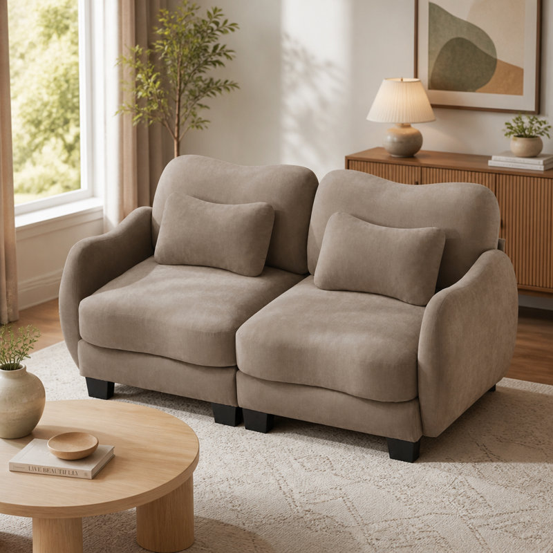 Canapé en chenille avec coussin de taille et accoudoirs courbés Chenille