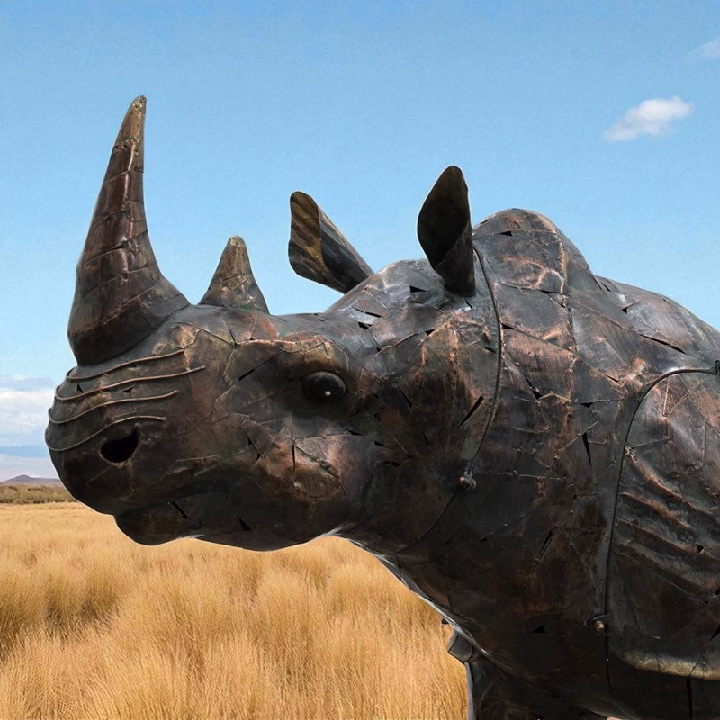 57,5 po Grande statue de jardin en fer Rhinoceros