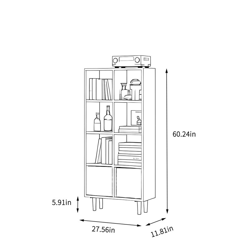 Bibliothèque à grande capacité en bois massif, (4 tablettes) H 60,24 po x l 27,56 po x P 11,81 po, Marron foncé