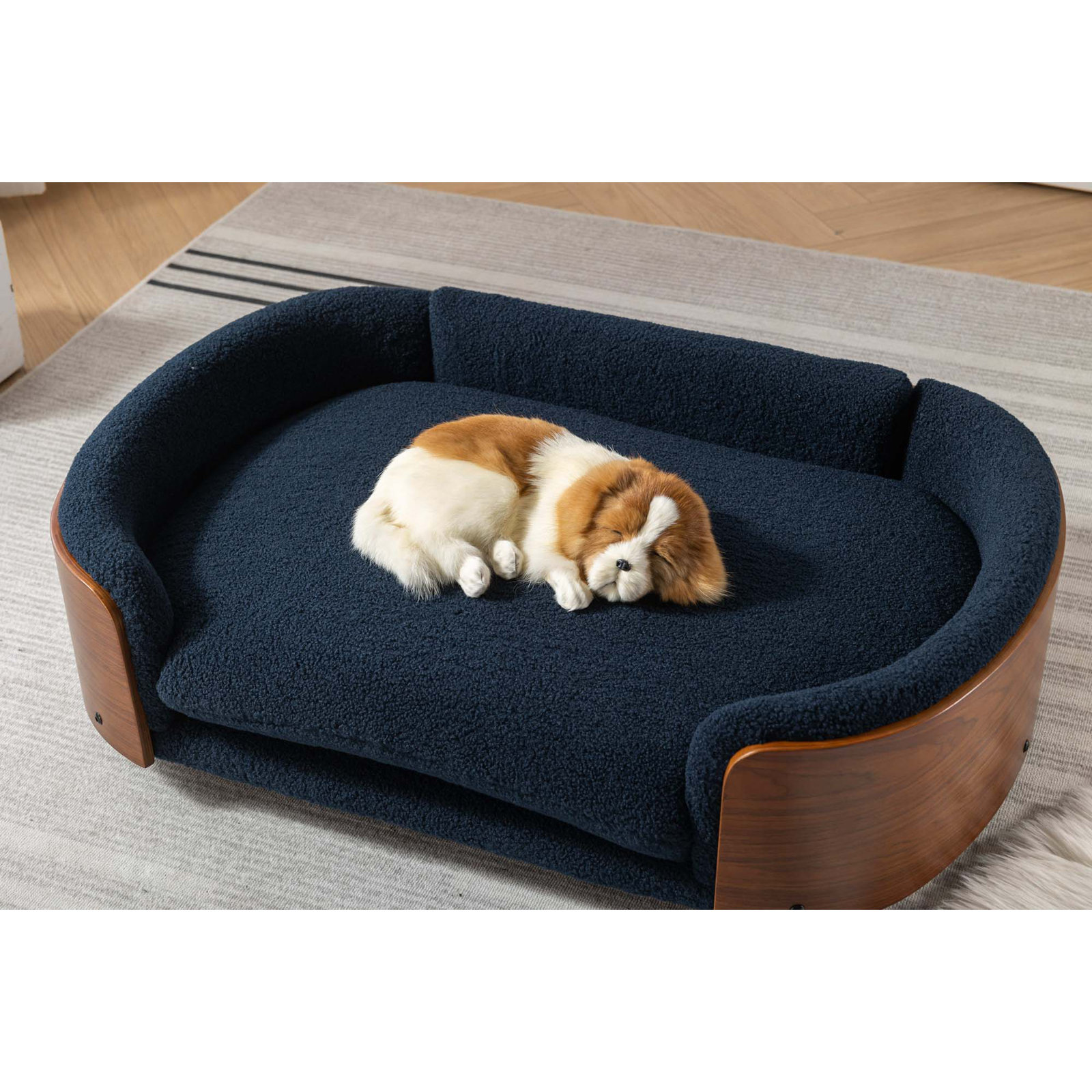 Inira Pet Bed, 38.58" W x 26.77" D x 11.02" H, Dark Blue/Walnut