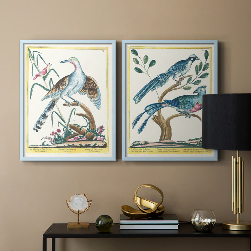 «Pastel Birds V-Premium», reproduction encadrée prête à accrocher - aucun clou requis - aucun clou requis, Bleu